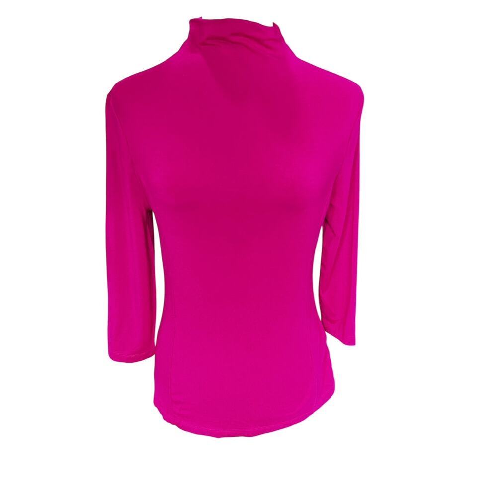 AK Anne Klein Hot Pink Funnel Neck 3/4 Sleeve Modal Spandex Top